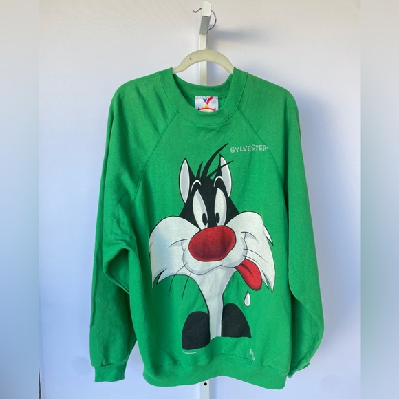 Vintage ARTEX Sylvester Looney Tunes Crewneck Sweatshirt Green Size 2XL - Picture 2 of 10
